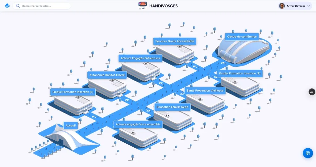 Salon virtuel Ultiplace avec ses différents pavillons thématiques
